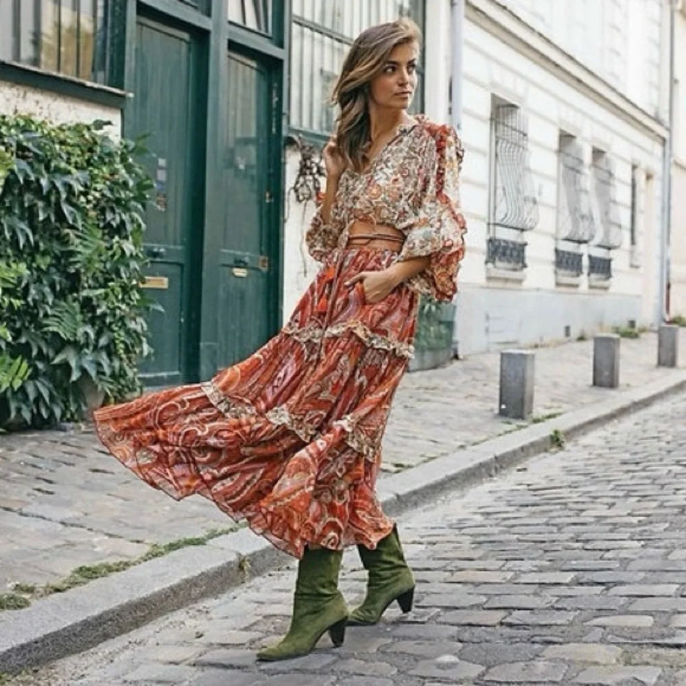 Miss June PARIS Helena boho peasant sheer floral tassel tie blouse OSFM - Picture 2 of 15